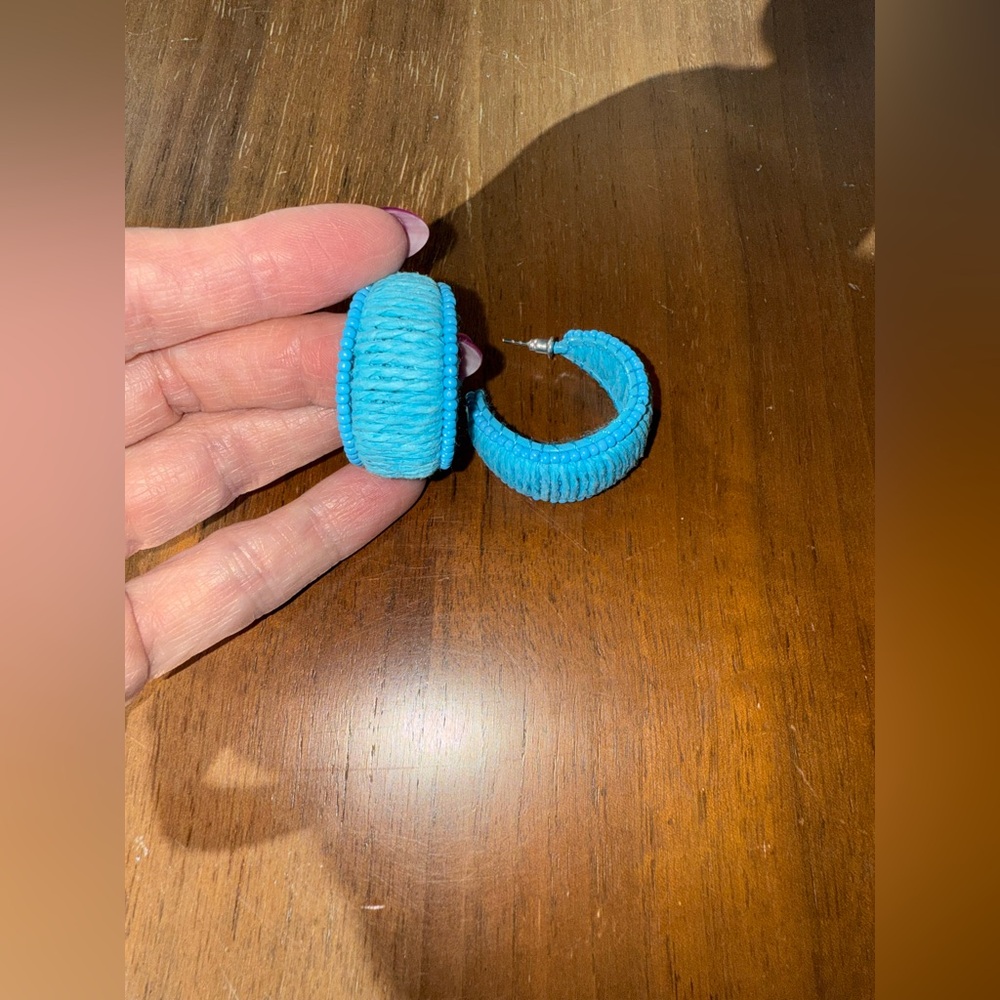 Blue Textured Hoop Earrings